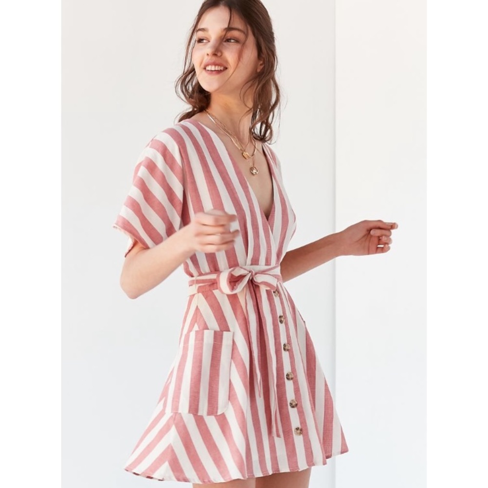 Urban Outfitters White & Red striped wrap dress